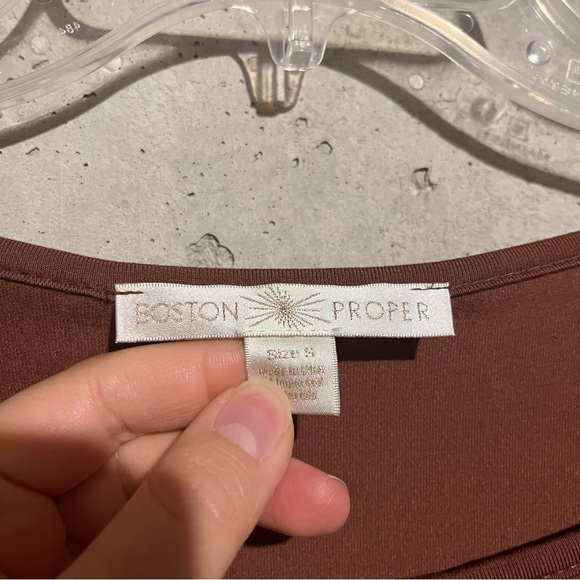 Boston Proper Top Size S Brown Ruched Blouson Elastic Waist Long Sleeves - Picture 3 of 9